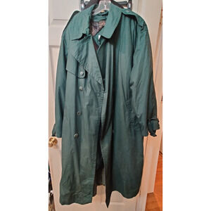 Vintage Club International Trench Coat Women Size Medium Green Belted Zip Lining